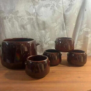 Vintage Brown West Bend Bean  Serving Crock Pots Set of 5
